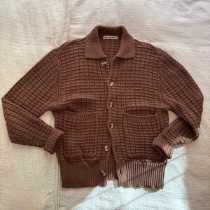 Every Other Thursday Waffle Knit Cardigan Sweater Brown Mens Small